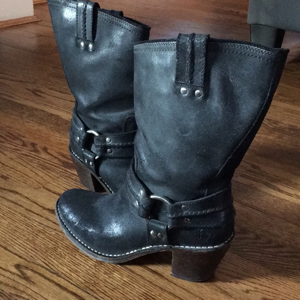 Frye Black Distressed Leather Boots